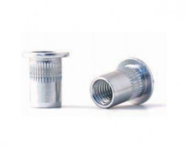 Nýtovací matice vroubkované, otevřené s plochou hlavou Ocel Zinek bílý