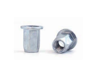 Šestihranné nýtovací matice, otevřené s plochou hlavou Ocel Zinek bílý